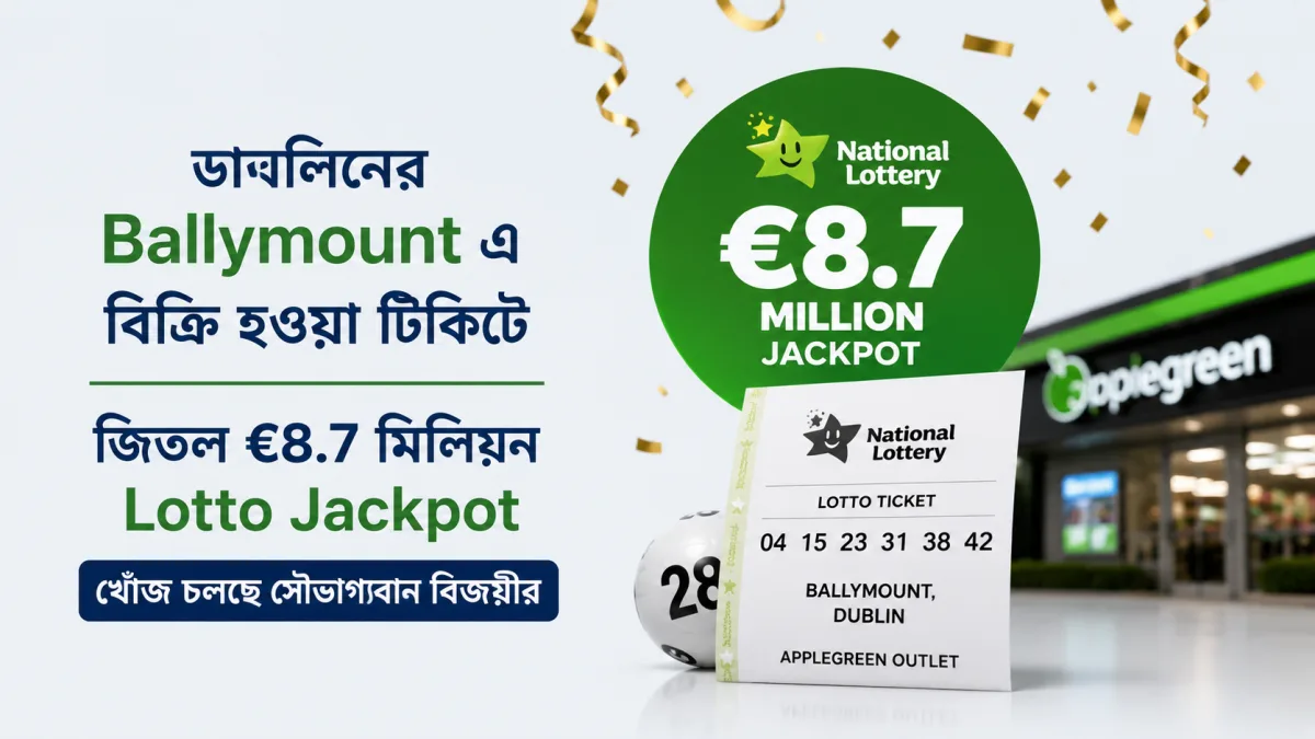 ডাবলিনের Ballymount এ বিক্রি হওয়া টিকিটে জিতল €৮.৭ মিলিয়ন Lotto jackpot, খোঁজ চলছে সৌভাগ্যবান বিজয়ীর