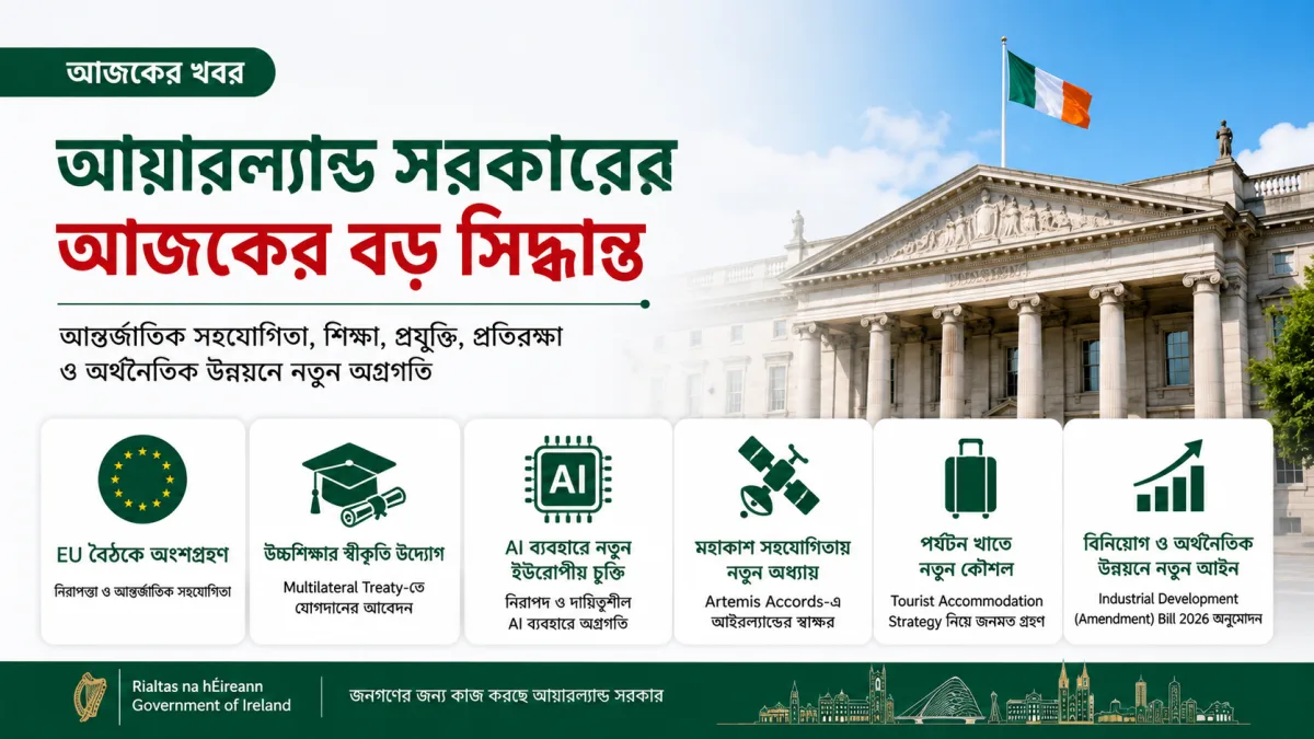 আয়ারল্যান্ড সরকারের আজকের বড় সিদ্ধান্তঃ AI, শিক্ষা, মহাকাশ প্রযুক্তি ও আন্তর্জাতিক সহযোগিতায় নতুন অগ্রগতি