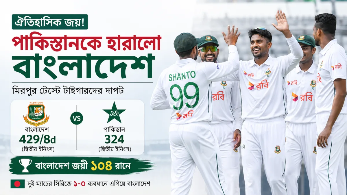 ঐতিহাসিক জয়ে পাকিস্তানকে হারালো বাংলাদেশ, মিরপুর টেস্টে টাইগারদের দাপট