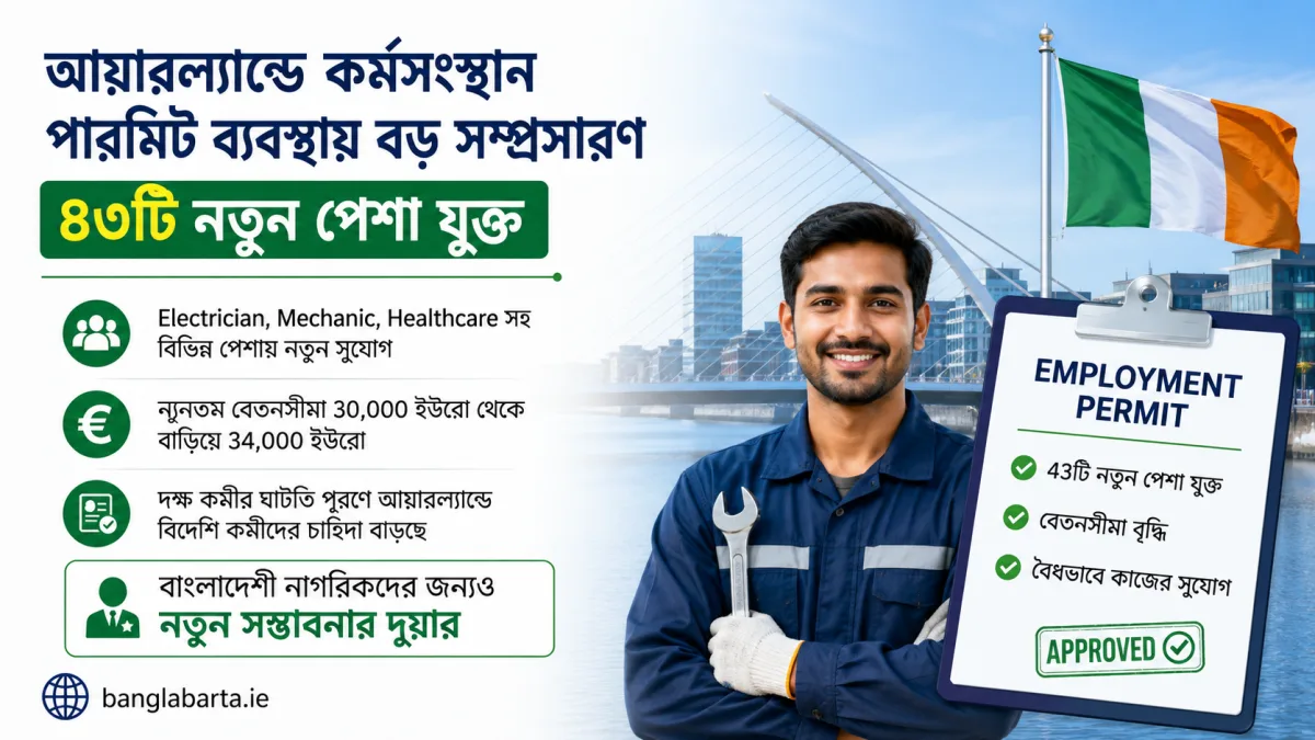 আয়ারল্যান্ডে কর্মসংস্থান পারমিট ব্যবস্থায় বড় সম্প্রসারণ, ৪৩টি নতুন পেশা যুক্ত
