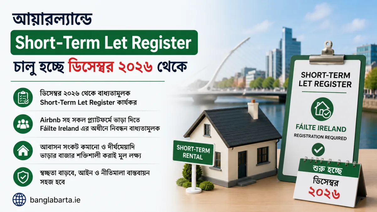 আয়ারল্যান্ডে Short-Term Let Register চালু হচ্ছে ডিসেম্বর ২০২৬ থেকে