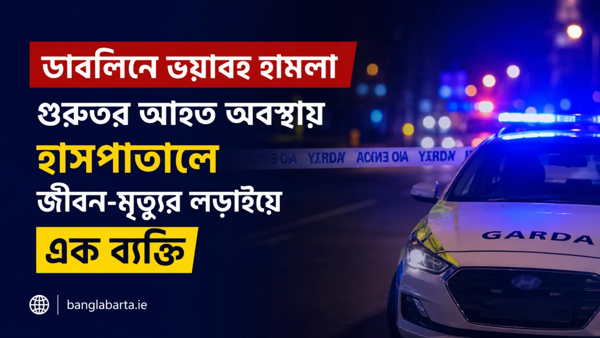 ডাবলিনে ভয়াবহ হামলা, গুরুতর আহত অবস্থায় হাসপাতালে জীবন-মৃত্যুর লড়াইয়ে এক ব্যক্তি