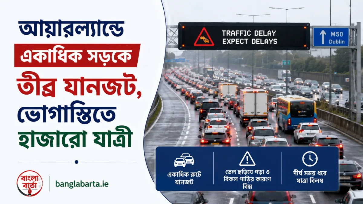 আয়ারল্যান্ডে একাধিক সড়কে তীব্র যানজট, ভোগান্তিতে হাজারো যাত্রী