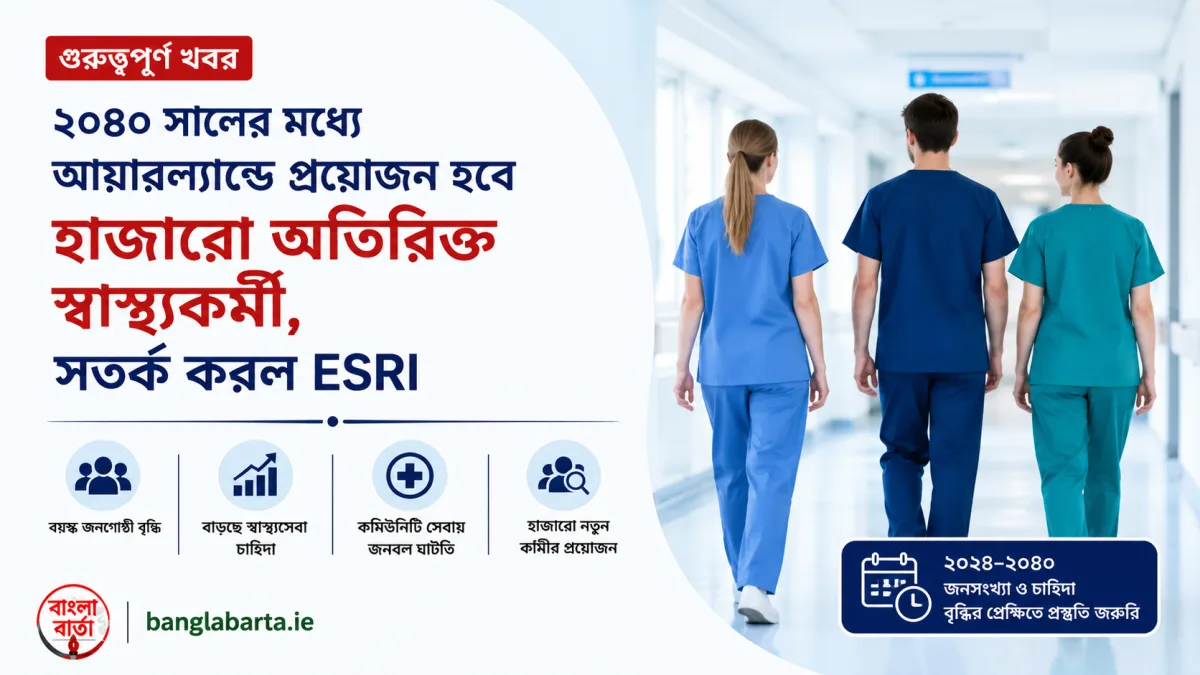 ২০৪০ সালের মধ্যে আয়ারল্যান্ডে প্রয়োজন হবে হাজারো অতিরিক্ত স্বাস্থ্যকর্মী, সতর্ক করল ESRI