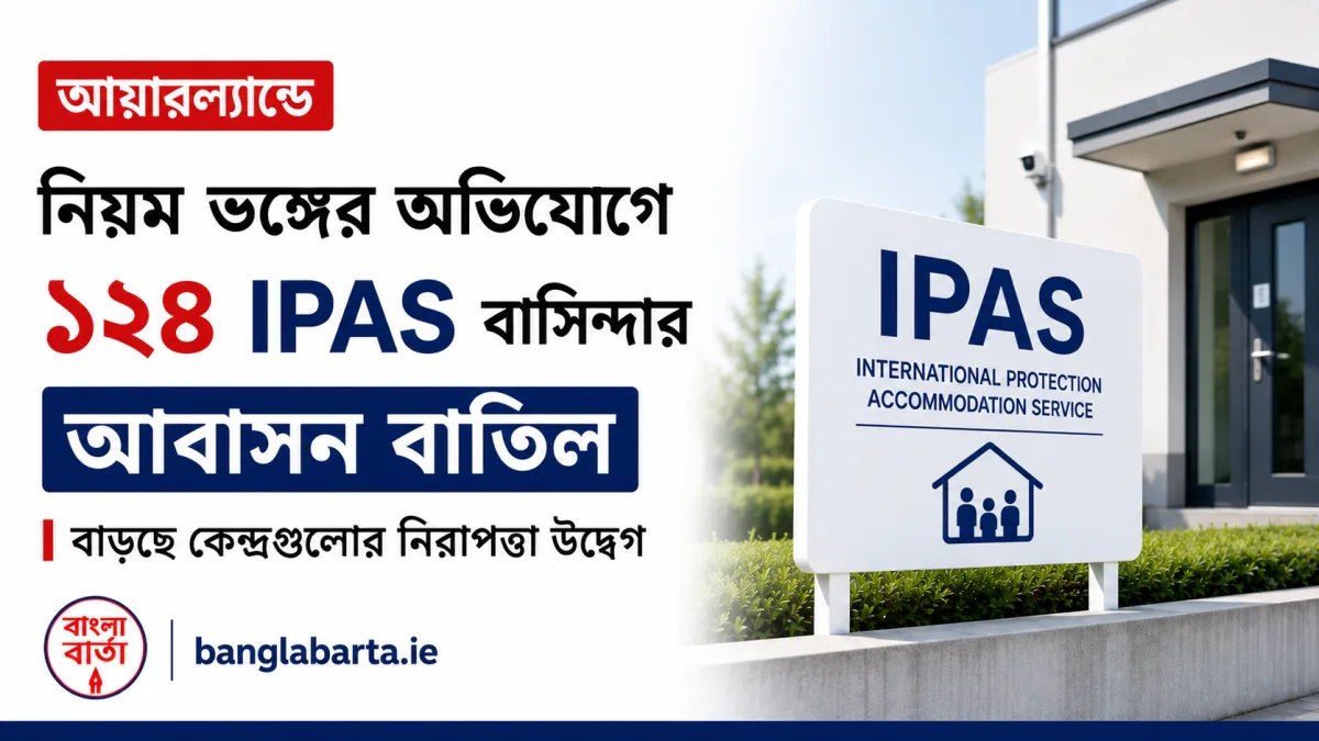 আয়ারল্যান্ডে নিয়ম লঙ্ঘনের অভিযোগে ১২৪ IPAS বাসিন্দার আবাসন বাতিল, বাড়ছে কেন্দ্রগুলোর নিরাপত্তা উদ্বেগ