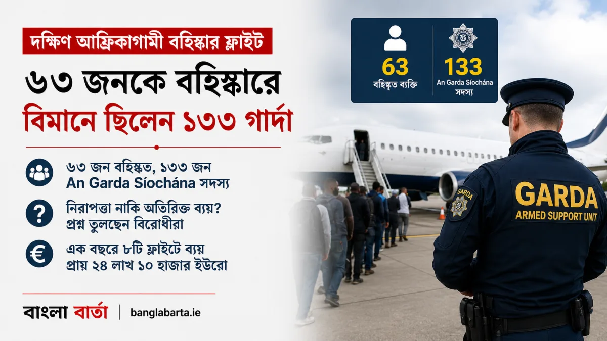 ৬৩ জনকে বহিষ্কারে বিমানে ছিলেন ১৩৩ গার্দা, সরকারি চার্টার ফ্লাইট নিয়ে প্রশ্ন আয়ারল্যান্ডে