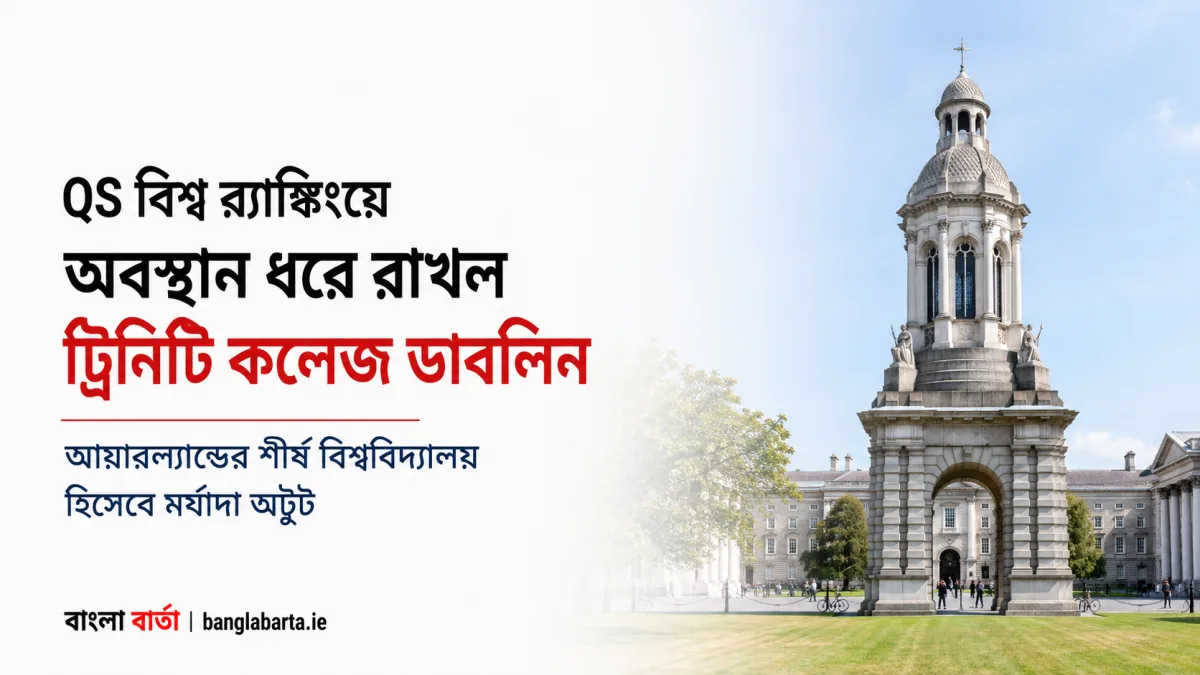 QS বিশ্ব র‍্যাঙ্কিংয়ে অবস্থান ধরে রাখল ট্রিনিটি কলেজ ডাবলিন