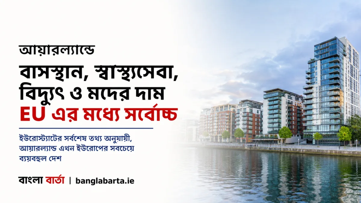 আয়ারল্যান্ডে বাসস্থান, স্বাস্থ্যসেবা, বিদ্যুৎ ও মদের দাম EU এর মধ্যে সর্বোচ্চ, ব্যয় সংকটে চাপে পরিবারগুলো